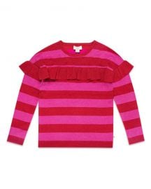 kate spade new york ruffle-trim metallic stripe knit sweater  size 7-14 at Neiman Marcus