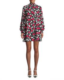 kate spade new york vintage fleur mock-neck long-sleeve mini crepe dress at Neiman Marcus