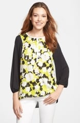 kensie Floral Front Mixed Media Top at Nordstrom