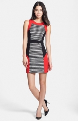 kensie Mesh Colorblock Ponte Sheath Dress in red at Nordstrom