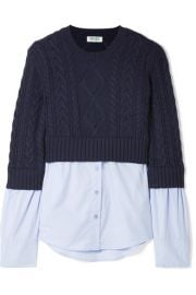 kenzo LAYERED CABLE-KNIT WOOL AND COTTON-POPLIN SWEATER at Net A Porter