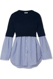 kenzo Ribbed-knit and striped cotton-poplin top at Net A Porter