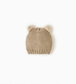 knit hat with furry ears at Zara