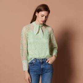 lONG-SLEEVED LACE TOP at Sandro