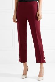 lela rose Faux pearl-embellished wool-blend crepe slim-leg pants at Net A Porter