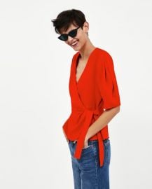 linen crossover top at Zara