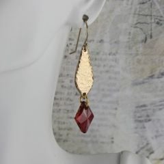 long earrings with deep red Swarovksi crystals gold bronze earrings unique gold earrings at Kathryn Designs