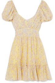 love shack fancy Ashley gathered floral-print silk-georgette mini dress at Net A Porter