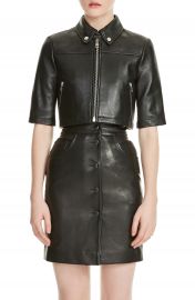 maje Brittany Crop Leather Jacket   Nordstrom at Nordstrom