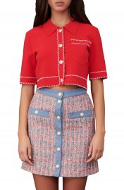 maje Embroidered Crop Cardigan Sweater   Nordstrom at Nordstrom