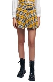 maje Joris Plaid Pleated Cotton Skirt in Yellow at Nordstrom  at Nordstrom