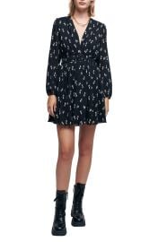 maje Long Sleeve Bow Print Minidress at Nordstrom