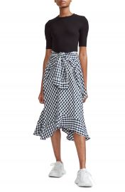 maje Rapri Jersey Bodice  amp  Gingham Skirt Midi Dress   Nordstrom at Nordstrom