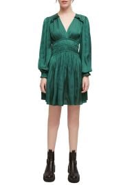 maje Rianna Smock Waist Long Sleeve Satin Dress at Nordstrom