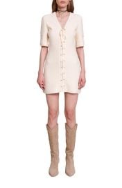 maje Rilena Lace-Up Tweed Minidress at Nordstrom