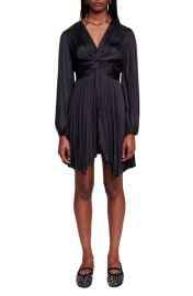 maje Rivily Pleated Long Sleeve Dress at Nordstrom