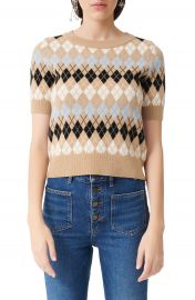 maje Short Sleeve Wool Blend Argyle Sweater   Nordstrom at Nordstrom