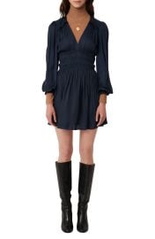 maje Smocked Long Sleeve Satin Minidress at Nordstrom