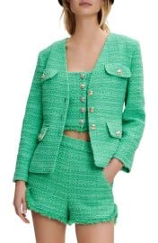 maje Vivete Tweed Blazer in Green Size 10 Us at Nordstrom