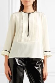 marc jacobs Grosgrain-trimmed ruffled silk crepe de chine blouse at Net A Porter