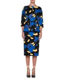 marni quarter Sleeve Floral Peplum Dress at Bergdorf Goodman