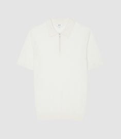 maxwell MERINO ZIP NECK POLO ECRU at Reiss