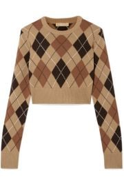 michael kors CROPPED ARGYLE CASHMERE SWEATER at Net A Porter