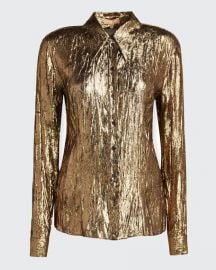 michael kors CRUSHED METALLIC BUTTON-FRONT SHIRT at Bergdorf Goodman