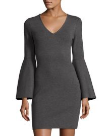 milly V-Neck Bell-Sleeve Stretch-Knit Minidress at Bergdorf Goodman