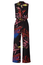 natori Black Leaf Print Jumpsuit at Rent The Runway