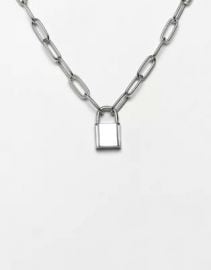 necklace with hardware chain and padlock in silver at ASOS