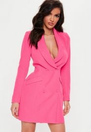 neon pink double breasted blazer dress at Missguided