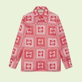 nterlocking G Check Silk Shirt by Gucci at Gucci