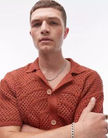 opman crochet polo shirt in rust at ASOS