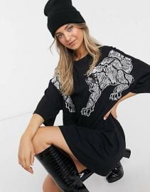 oversized t-shirt dress with sequin panthers in black at ASOS