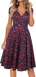 oxiuly Women's Cap Sleeve Summer Casual Dresses V-Neck Floral Vacation Party Dress OX233 at Amazon