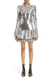 paco rabanne Sequin Mock Neck Flare Cuff Long Sleeve Minidress at Nordstrom