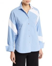 palmer  harding Solo Striped Cotton Paneled Button-Front Shirt at Neiman Marcus