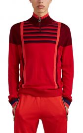 paul smith COLORBLOCKEd STRIPED MERINO WOOL QUARTER-ZIP SWEATER at Barneys