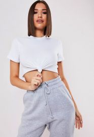 petite white twist front cropped t shirt at Missguided