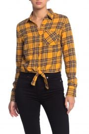 planet gold Tie Front Flannel Crop Button Down Shirt at Nordstrom Rack