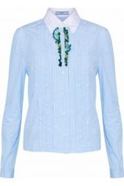 prada EMBELLISHED STRIPED COTTON-POPLIN SHIRT at The Outnet