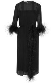 prada Feather-trimmed silk-georgette midi dress at Net A Porter