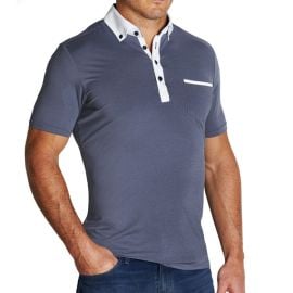 quotThe Andersquot Steel Blue Tech Polo with White Accents - State and Liberty Clothing Company at State and Liberty