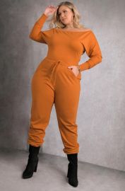 quotWant You Backquot Over The Shoulder Jogger Jumpsuit - Burnt Ora ndash at REBDOLLS