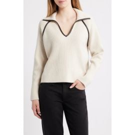 rag & bone Caterina Faux Leather Piped Trim Polo at Nordstrom