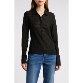 rag & bone Julia Open Knit Long Sleeve Polo at Nordstrom