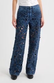 rag & bone Logan Floral Cutout Mid Rise Wide Leg Jeans at Nordstrom