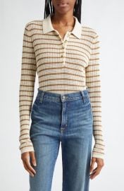 rag & bone Viola Stripe Long Sleeve Polo Sweater at Nordstrom