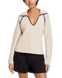 rag amp bone Caterina Faux Leather Trim Polo Sweater Bloomingdalex27s Women Sweaters V-Necks at Bloomingdales